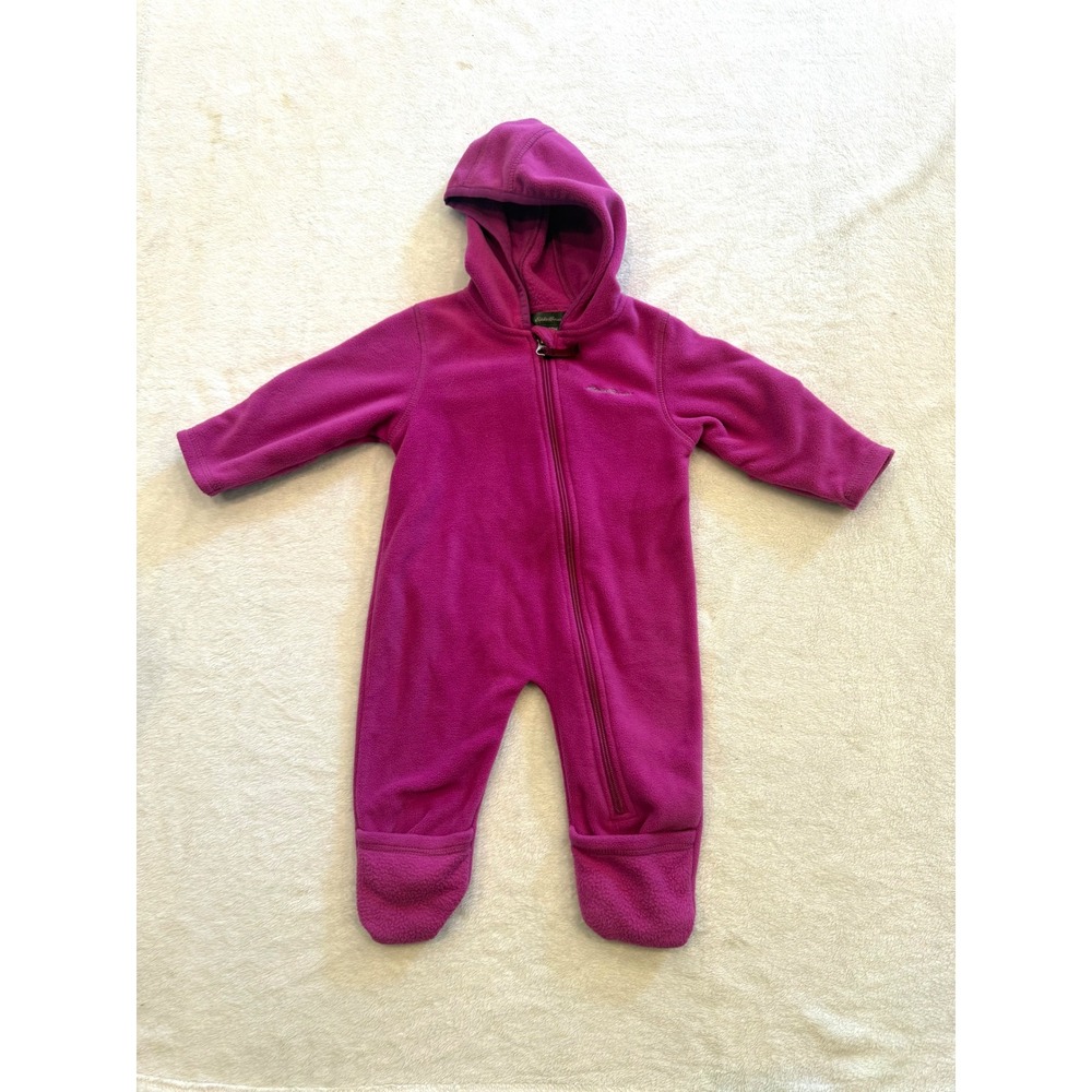 Eddie Bauer Pink Fleece Hooded Bunting One Piece Footed 6-12M Magenta